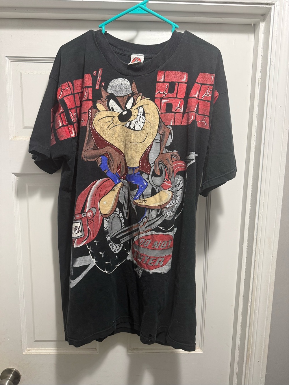Warner Bros. Taz Black Graphic Tee with Red Motorcycle